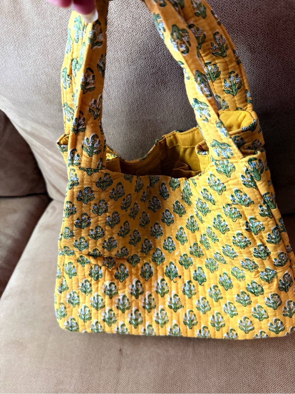 Yellow Printed Quilted Bag